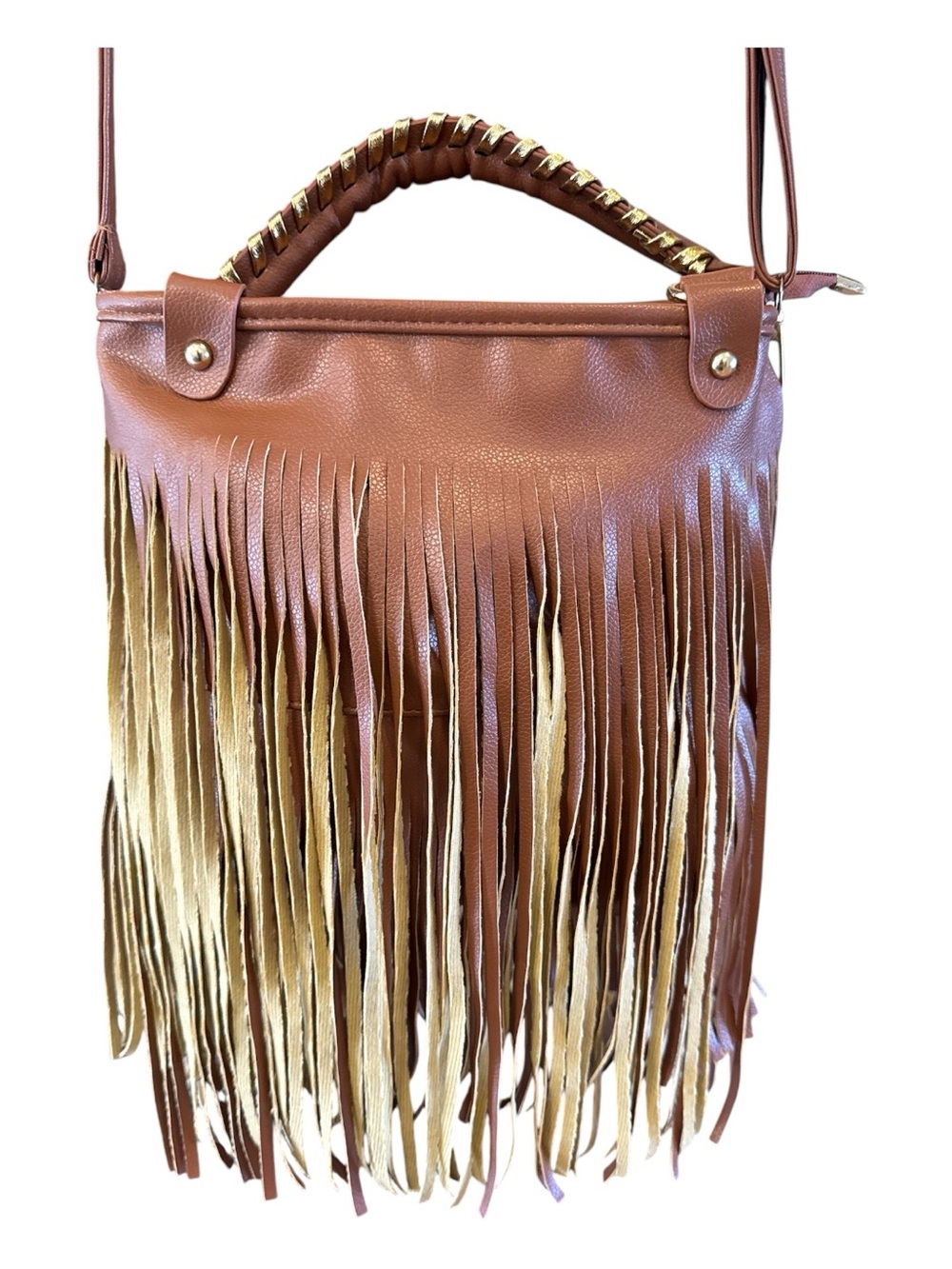 Brown and Gold Fringe Crossbody Bag - Stylish Women’s Shoulder Bag